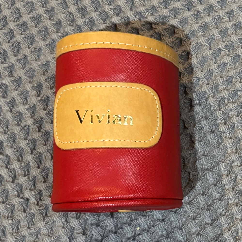 Jon Hart Red with Leather Trim Can Cooler - Monogram Vivian